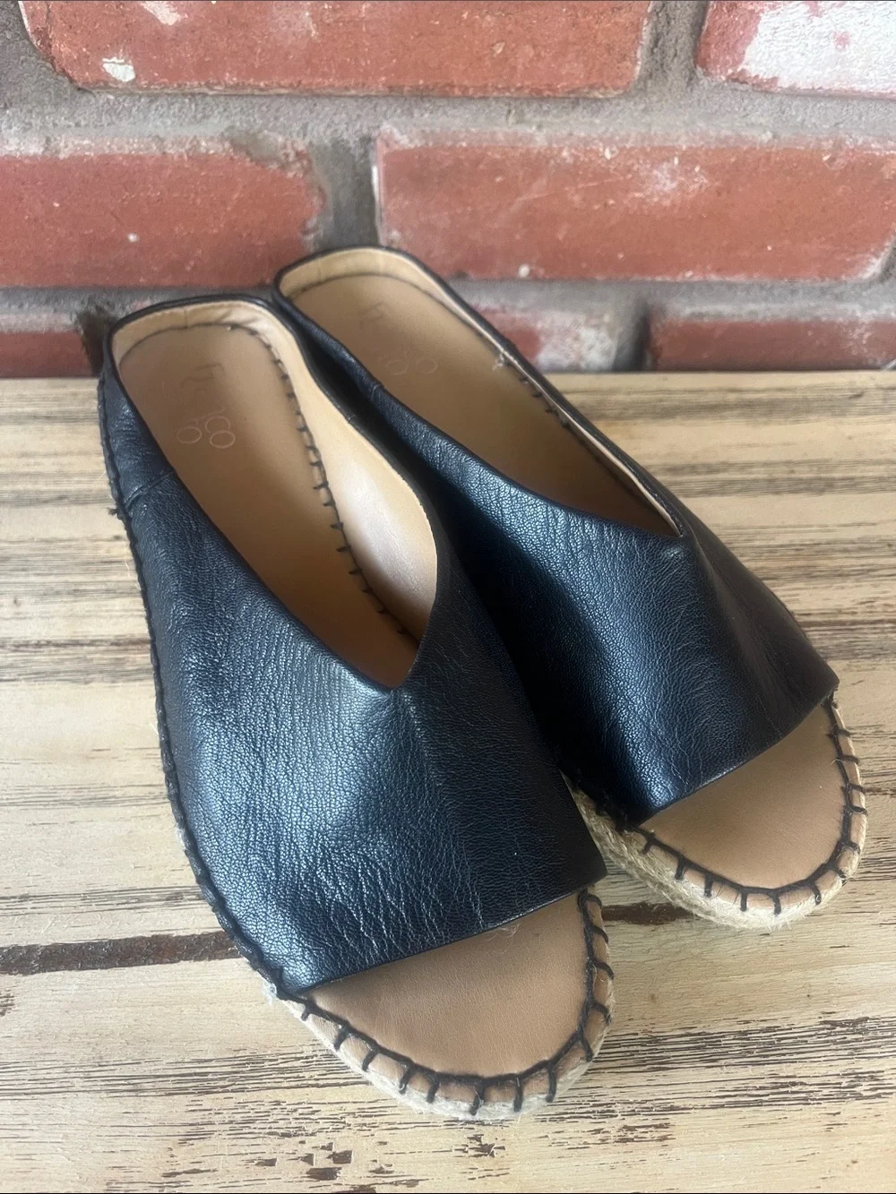 Franco Sarto L-Pine Black Leather Espadrille Platform Slide 9